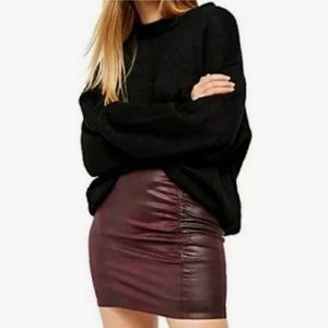 Free People Burgundy Faux Leather Ruched Mini Skirt Size Medium NWT